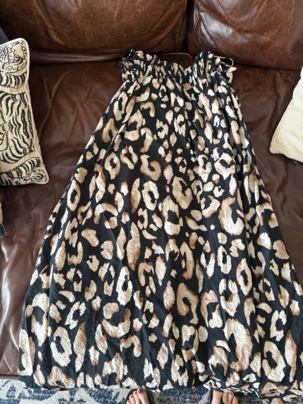H&M Black Animal Print Smocked Maxi Dress